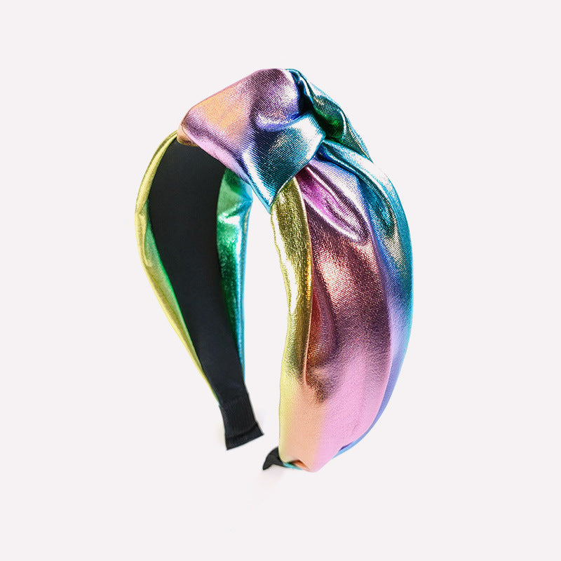 Wholesale Simple Wide Edge Colorful Shiny Leather Tied Hair Hoops